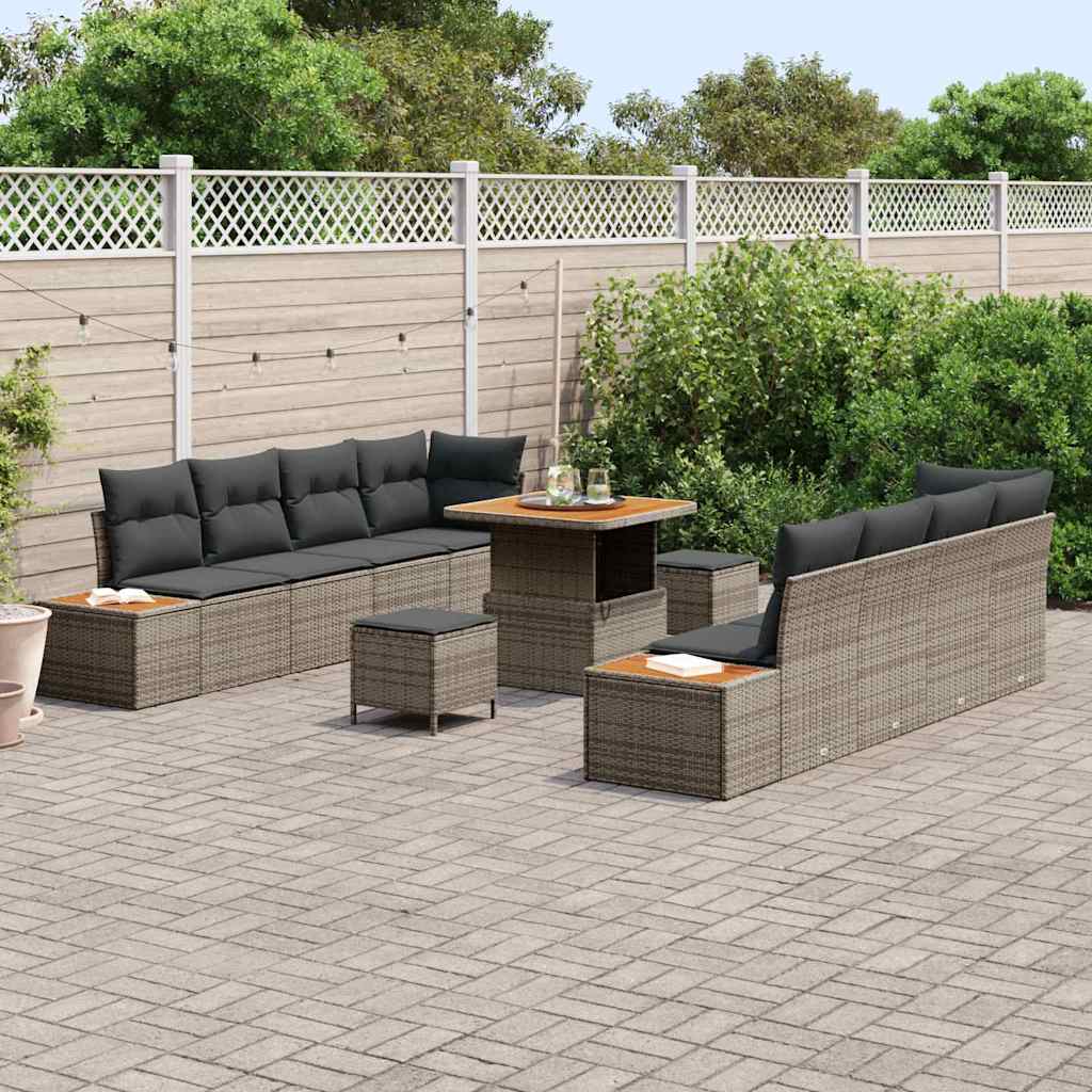 Conjunto de Sofá de Jardim 11 pcs Cinzeto Rattan Sintético