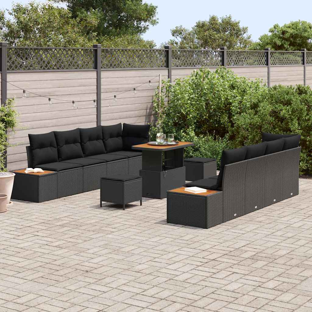 Conjunto de Sofá de Jardim 11 pcs Preto Rattan Sintético