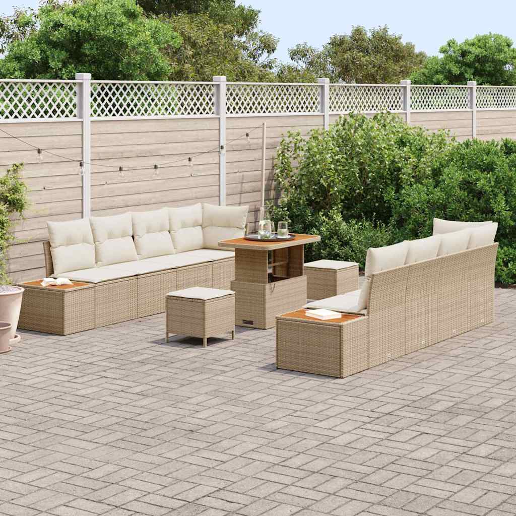 Conjunto de Sofá de Jardim 11 pcs Bege Rattan Sintético