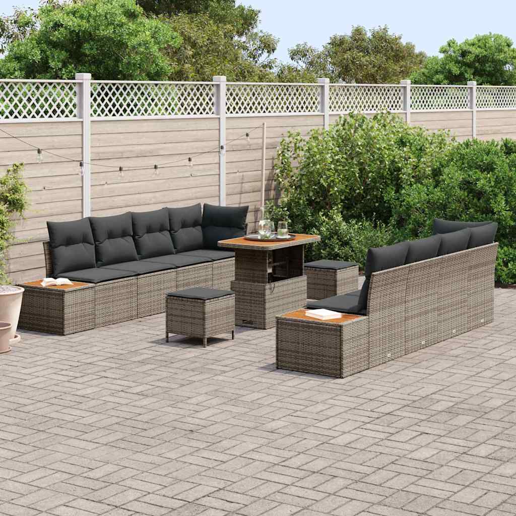 Conjunto de Sofá de Jardim 11 pcs Cinzeto Rattan Sintético