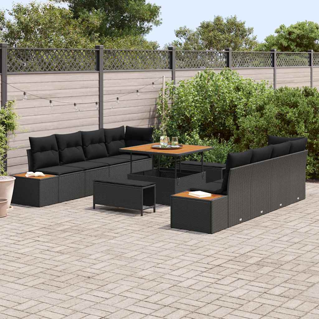 Conjunto de Sofá de Jardim 11 pcs Preto Rattan Sintético
