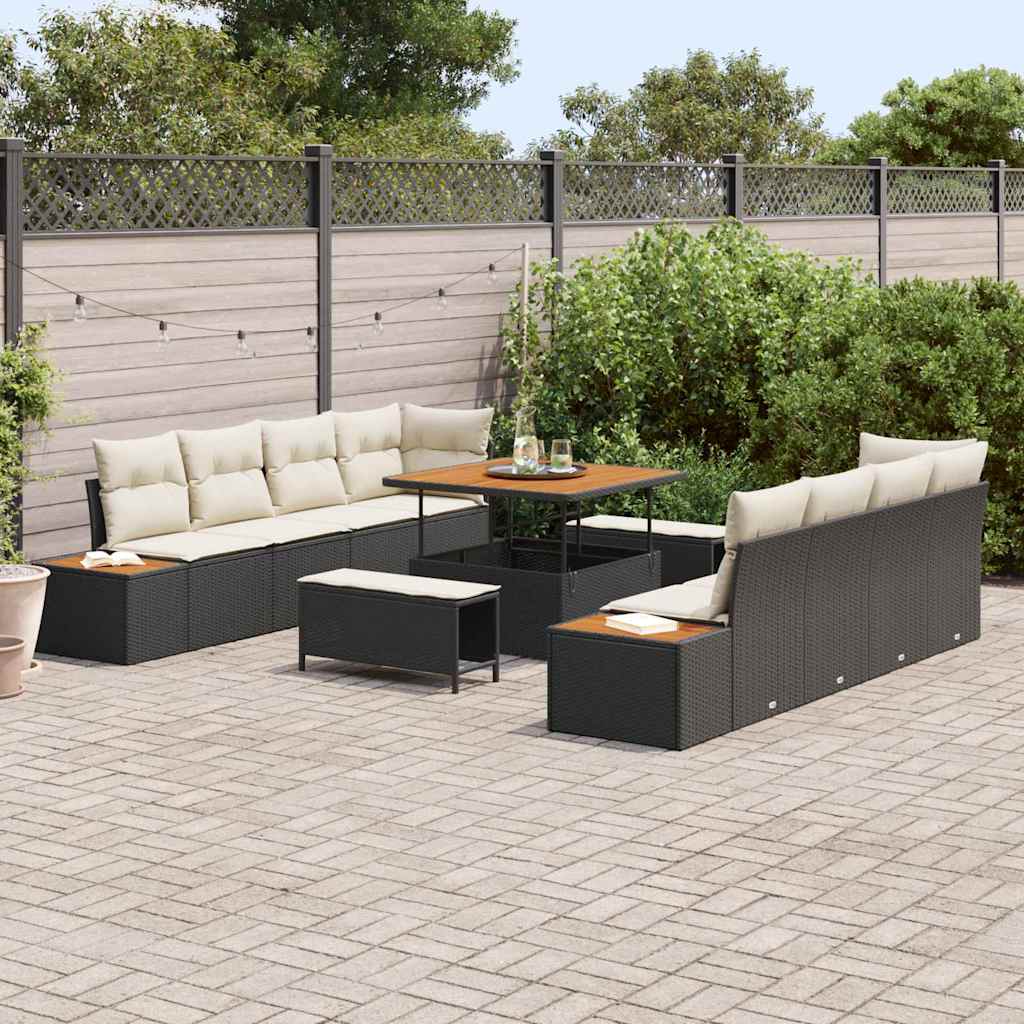 Conjunto de Sofá de Jardim 11 pcs Preto Rattan Sintético