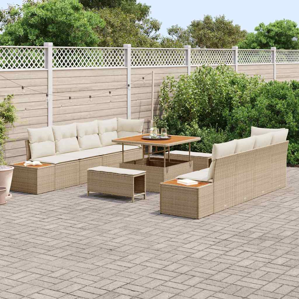 Conjunto de Sofá de Jardim 11 pcs Bege Rattan Sintético