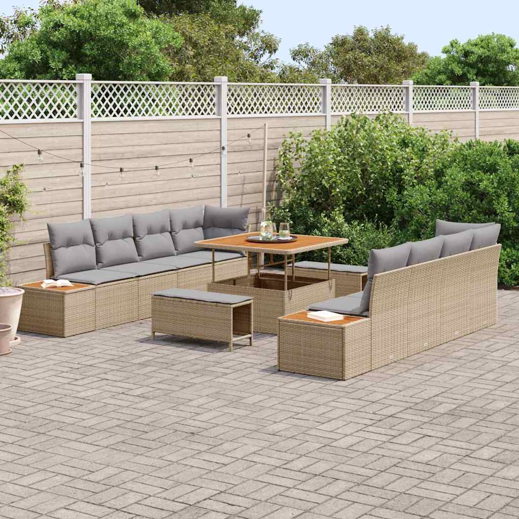 Conjunto de Sofá de Jardim 11 pcs Bege Rattan Sintético