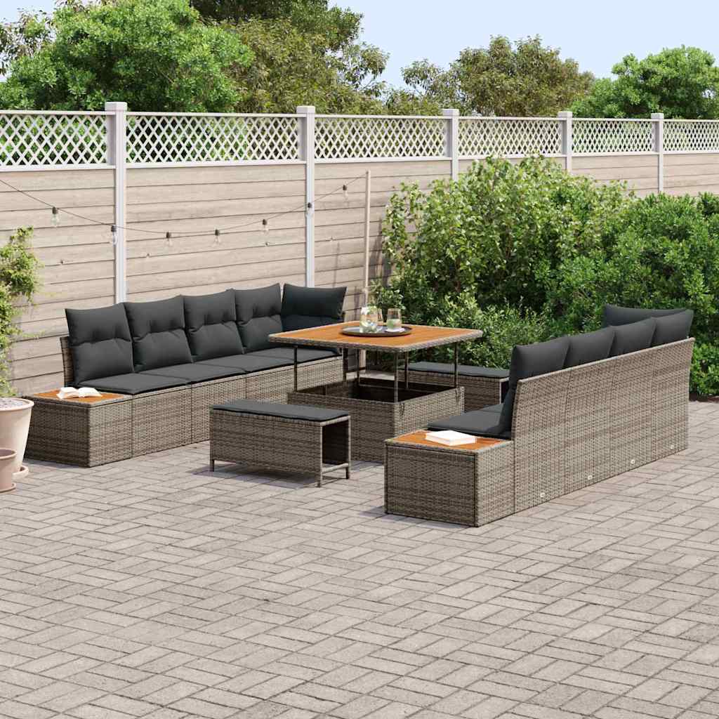 Conjunto de Sofá de Jardim 11 pcs Cinzeto Rattan Sintético