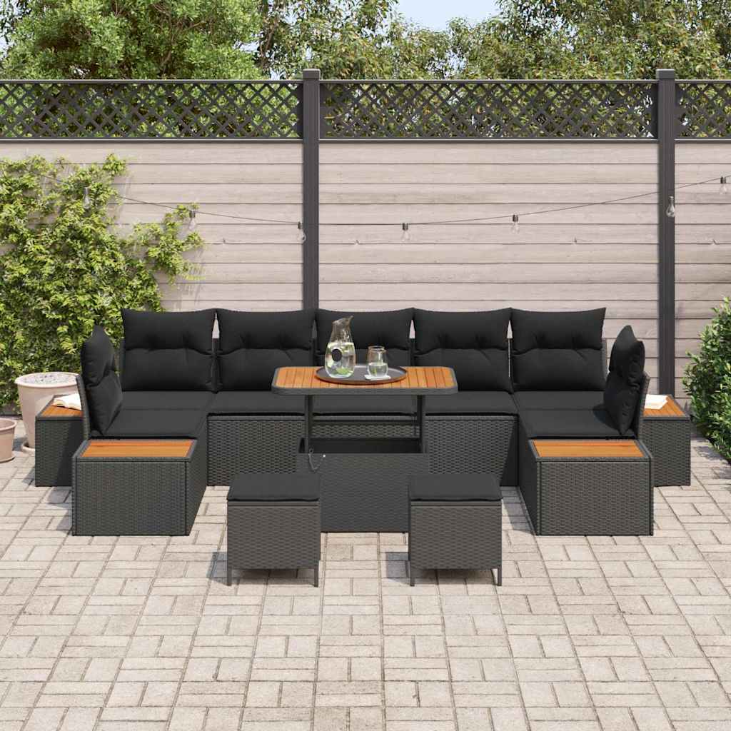 Conjunto de Sofá de Jardim 10 pcs Preto Rattan Sintético