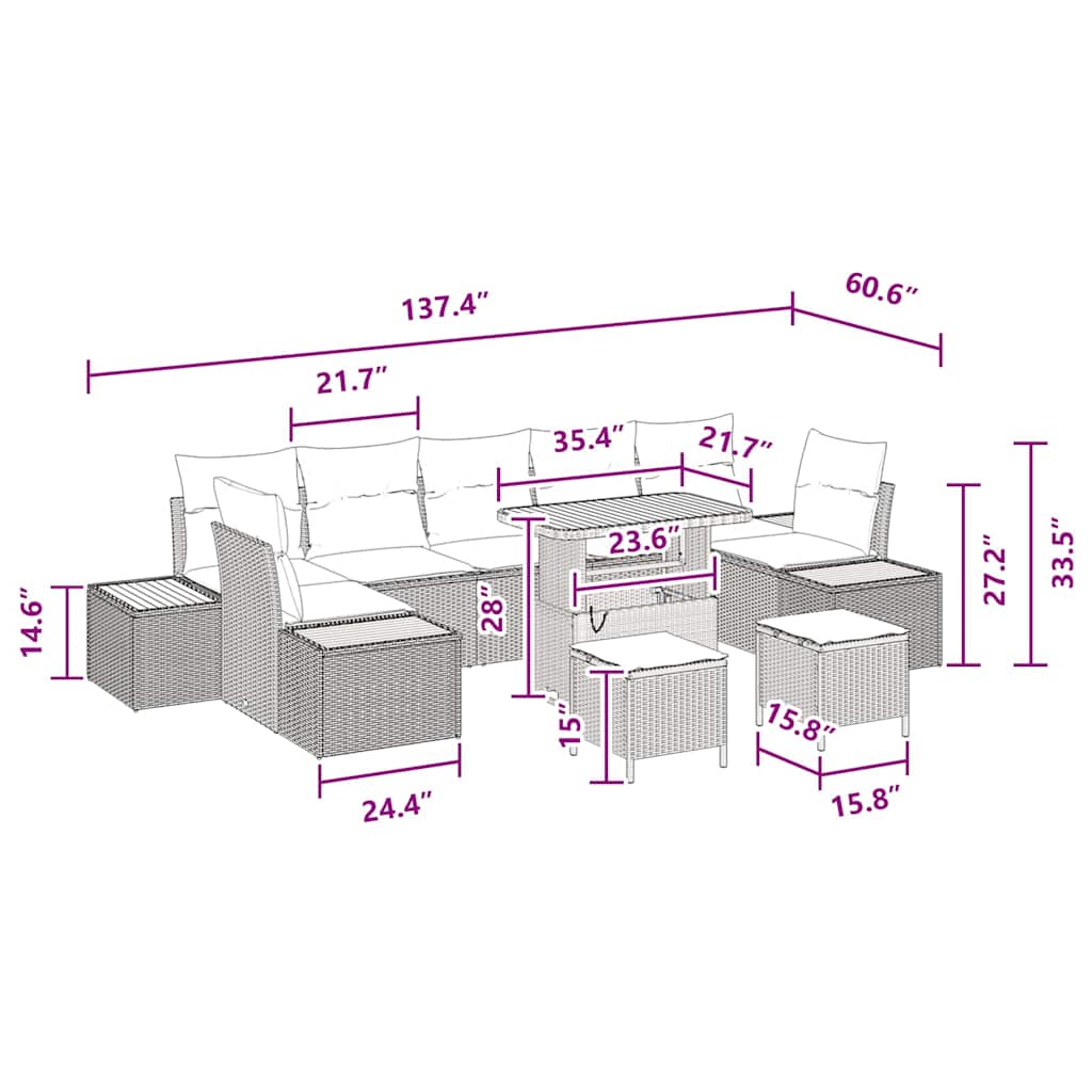 Conjunto de Sofá de Jardim 10 pcs Preto Rattan Sintético