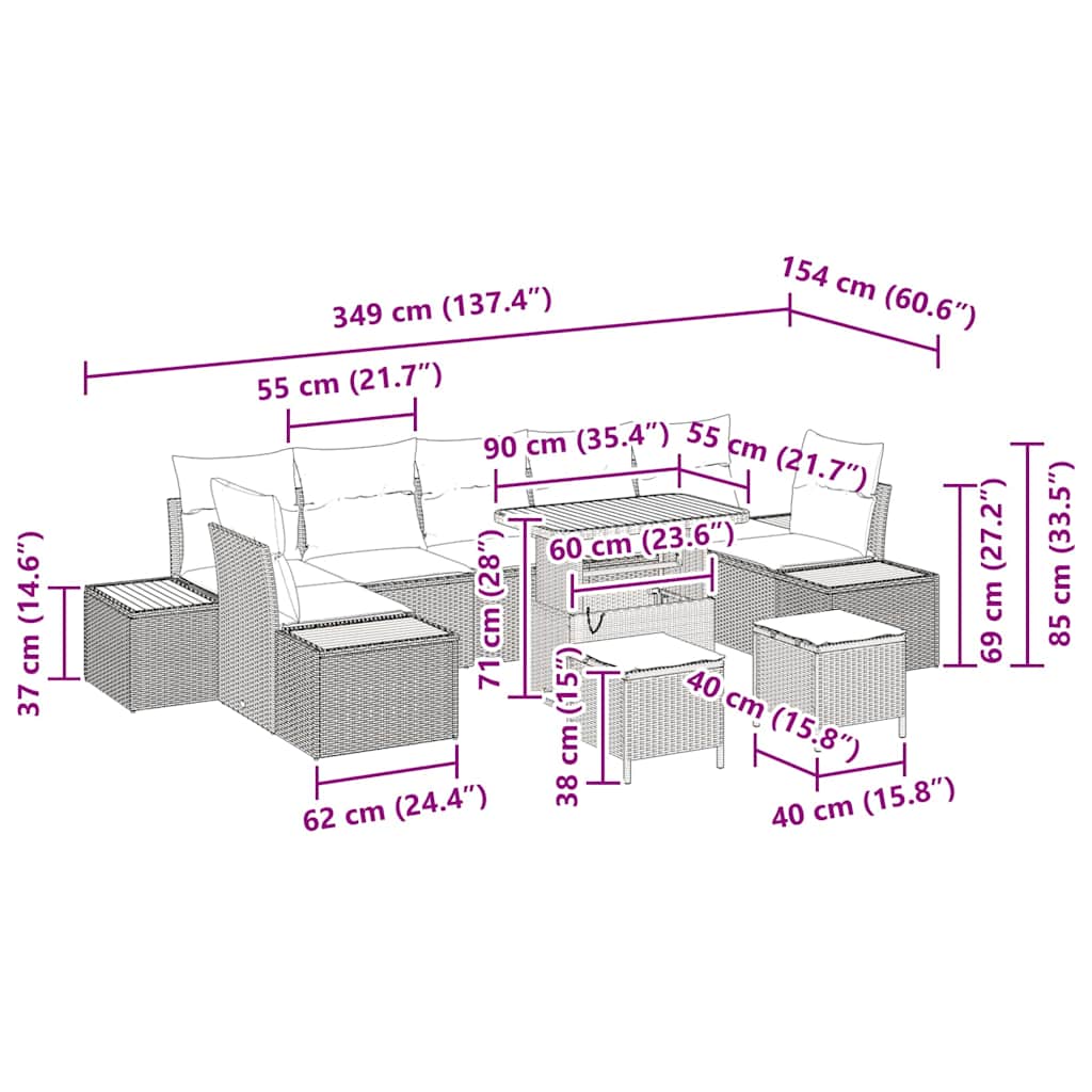 Conjunto de Sofá de Jardim 10 pcs Preto Rattan Sintético