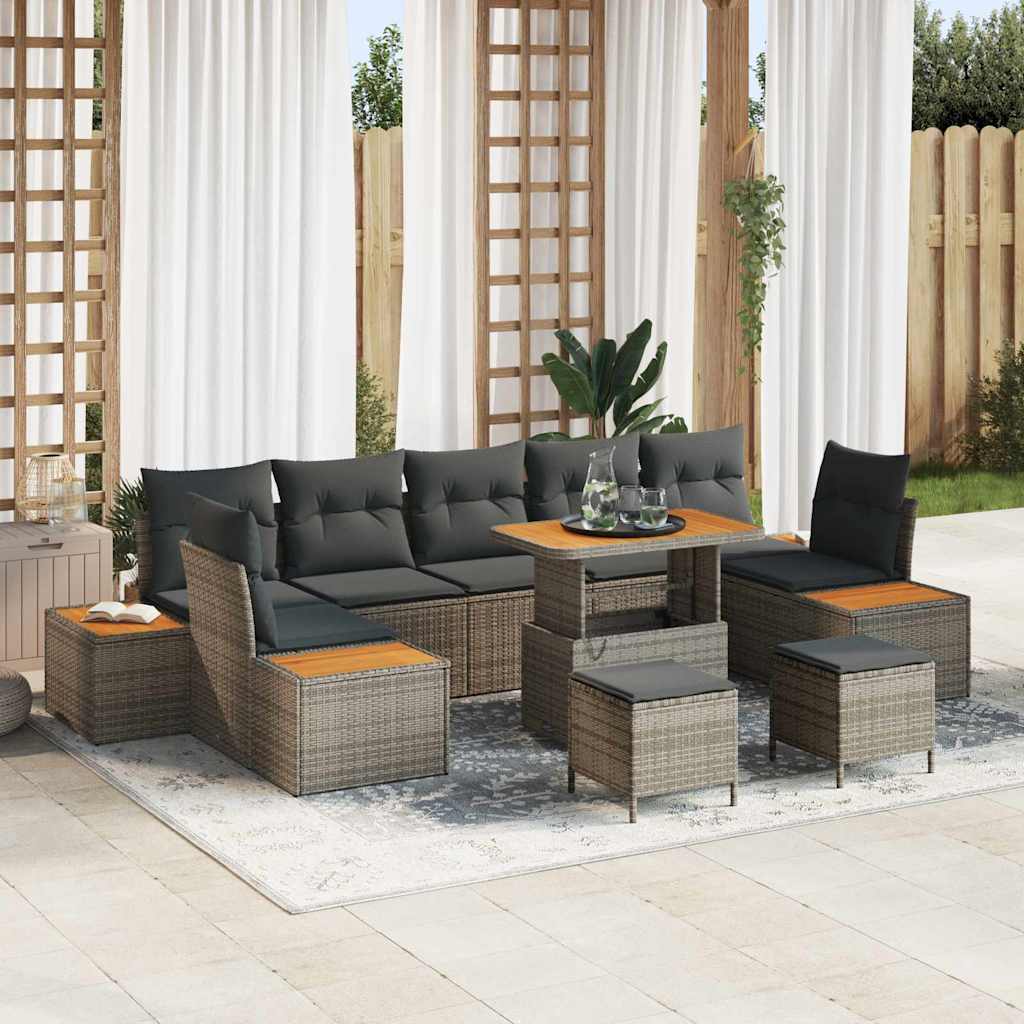 Conjunto de Sofá de Jardim 10 pcs Cinzeto Rattan Sintético