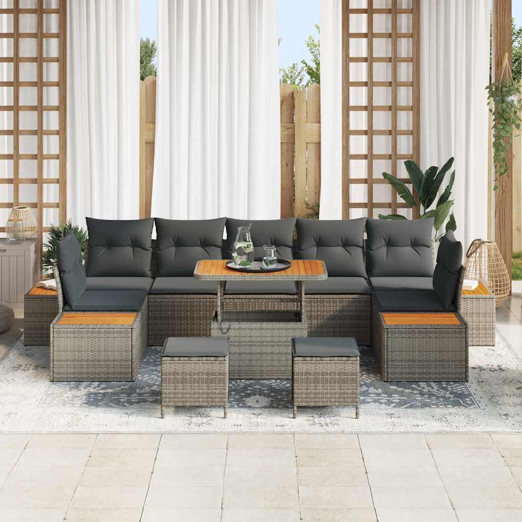 Conjunto de Sofá de Jardim 10 pcs Cinzeto Rattan Sintético