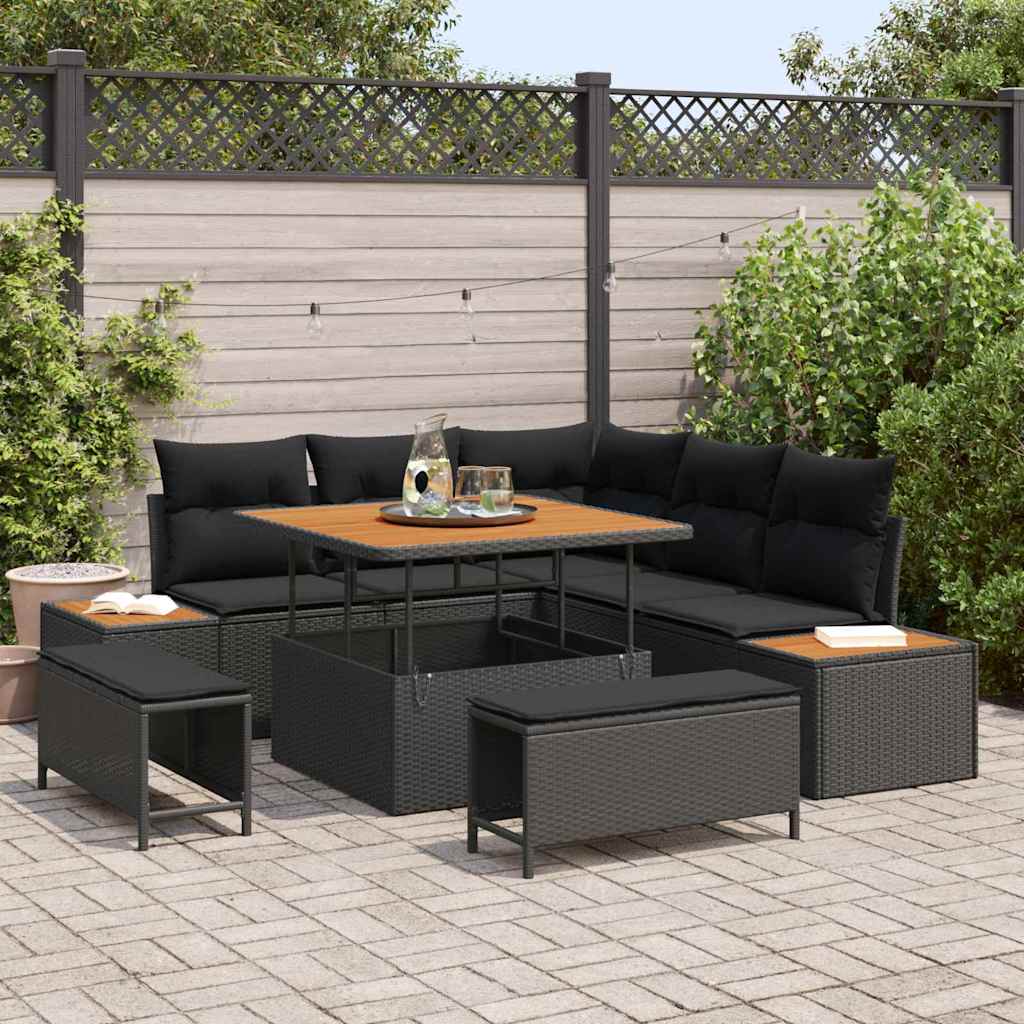 Conjunto de Sofá de Jardim 8 pcs Preto Rattan Sintético