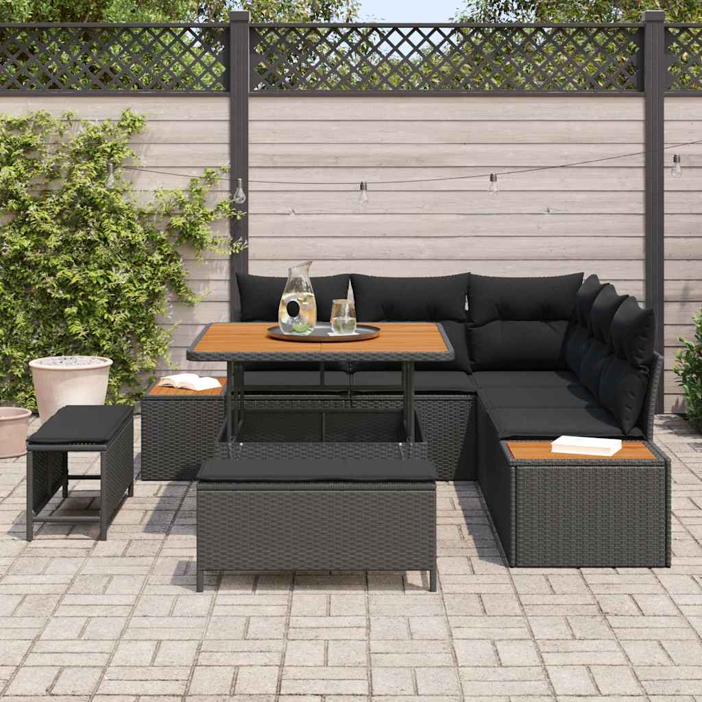 Conjunto de Sofá de Jardim 8 pcs Preto Rattan Sintético