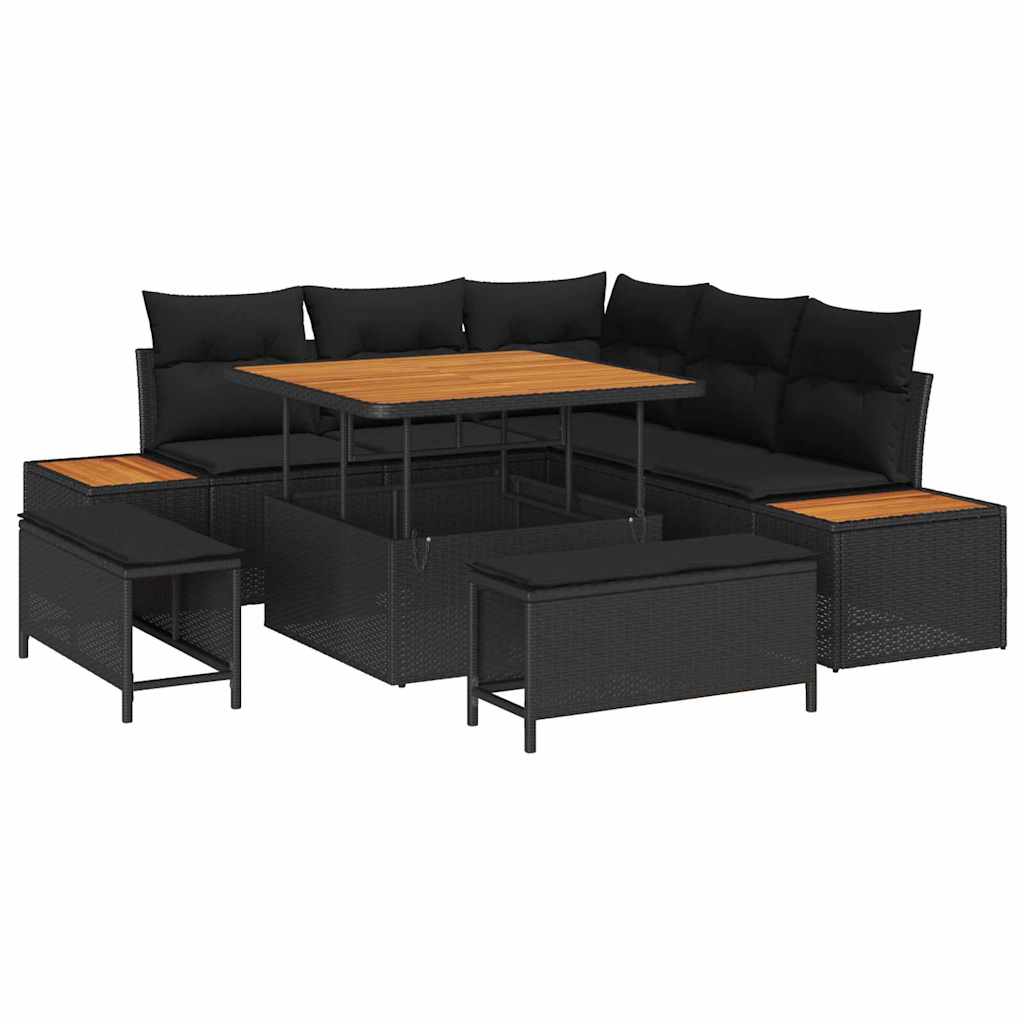 Conjunto de Sofá de Jardim 8 pcs Preto Rattan Sintético