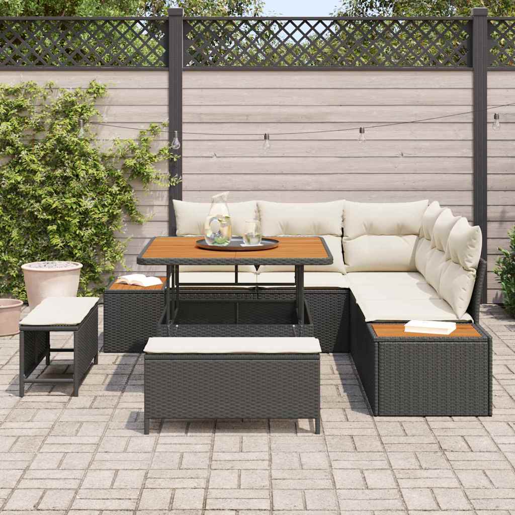 Conjunto de Sofá de Jardim 8 pcs Preto Rattan Sintético