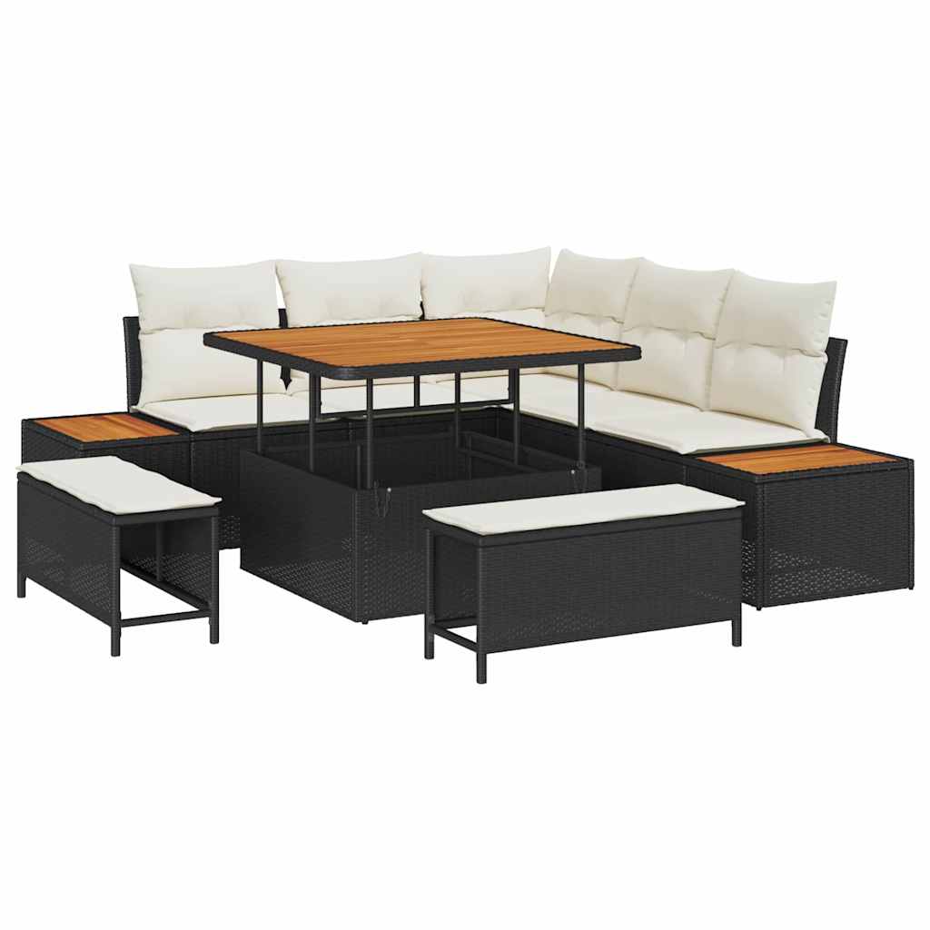 Conjunto de Sofá de Jardim 8 pcs Preto Rattan Sintético