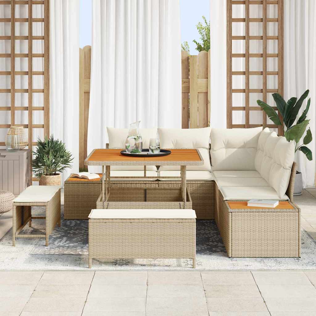 Conjunto de Sofá de Jardim 8 pcs Bege Rattan Sintético