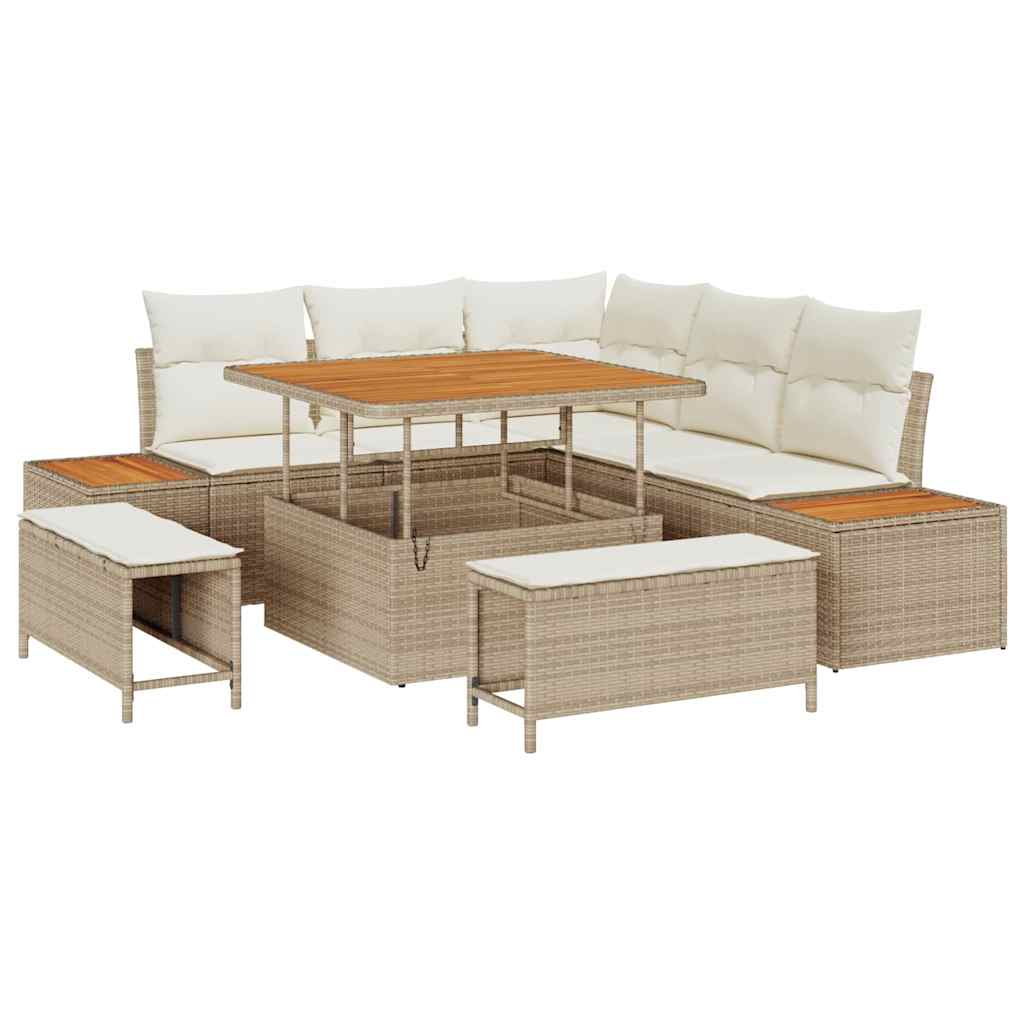 Conjunto de Sofá de Jardim 8 pcs Bege Rattan Sintético