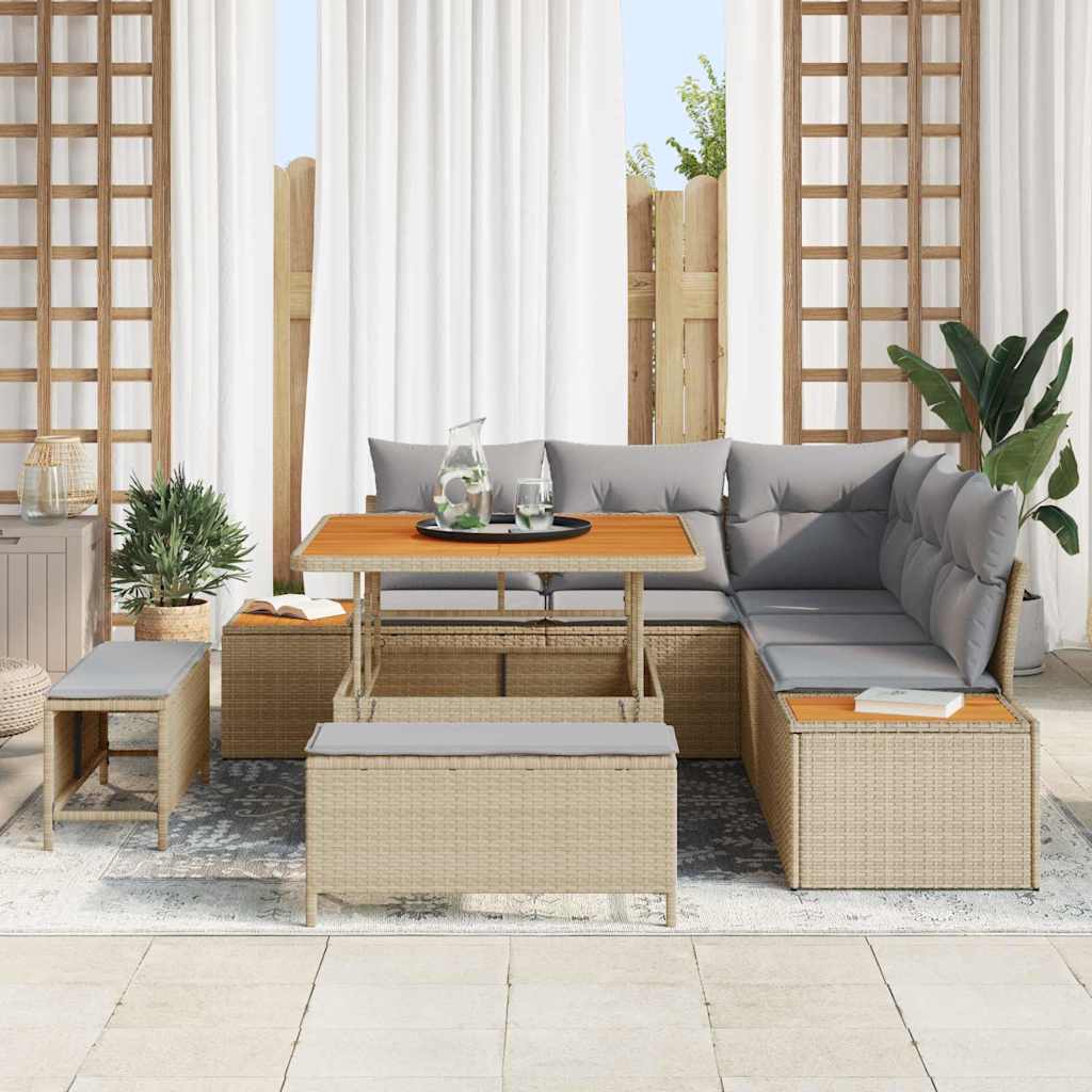 Conjunto de Sofá de Jardim 8 pcs Bege Rattan Sintético