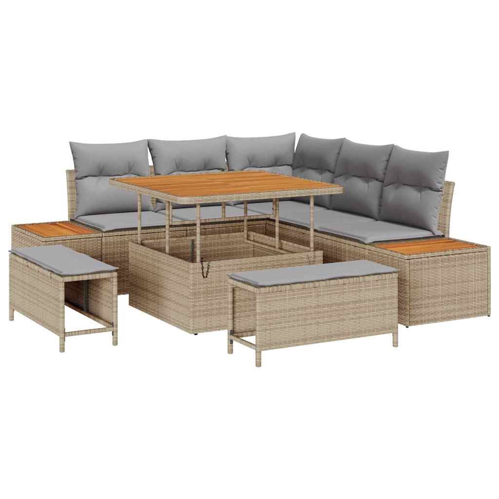 Conjunto de Sofá de Jardim 8 pcs Bege Rattan Sintético