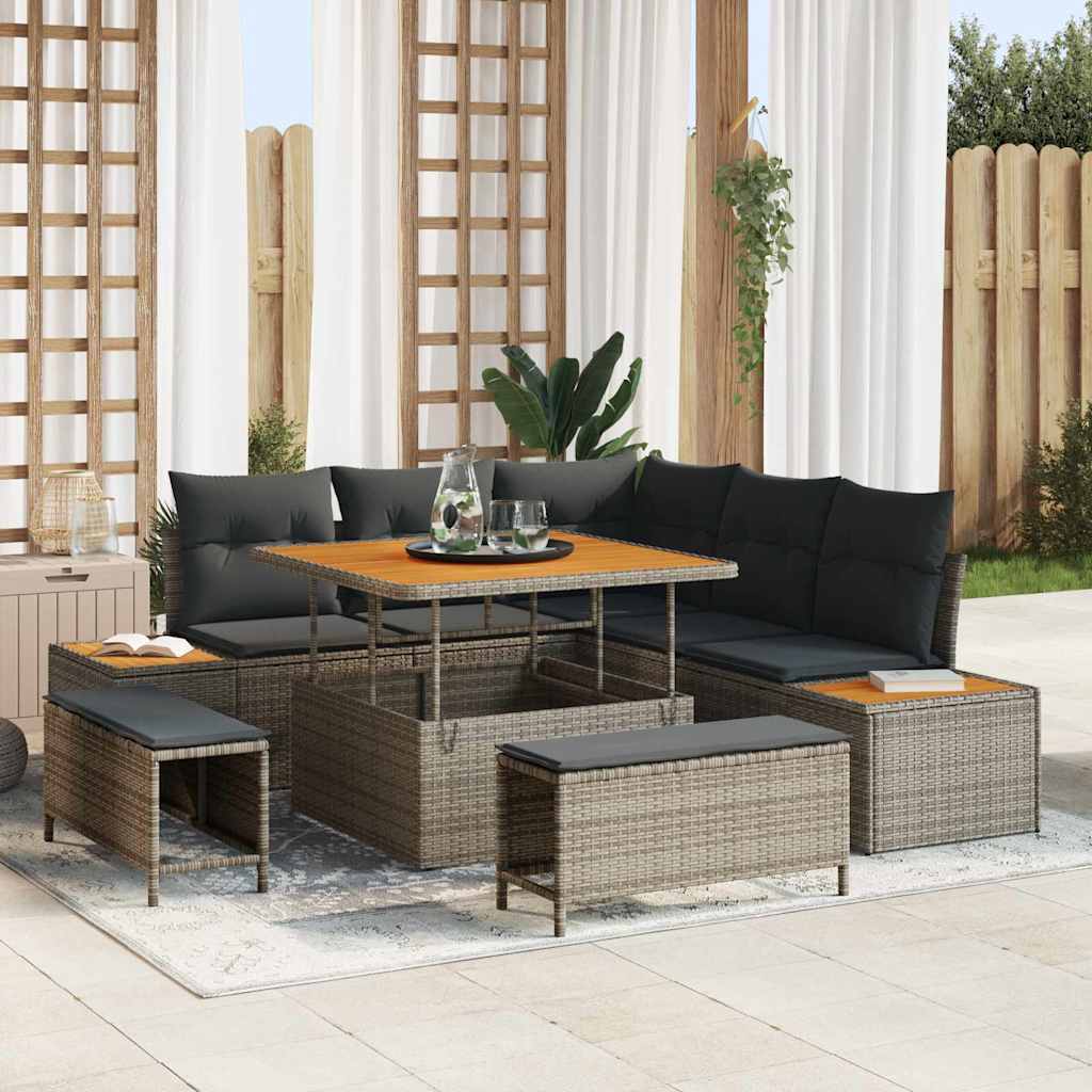 Conjunto de Sofá de Jardim 8 pcs Cinzeto Rattan Sintético