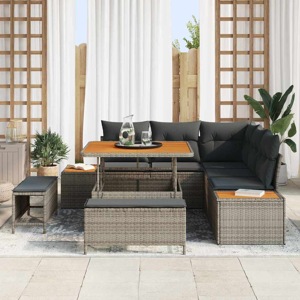 Conjunto de Sofá de Jardim 8 pcs Cinzeto Rattan Sintético