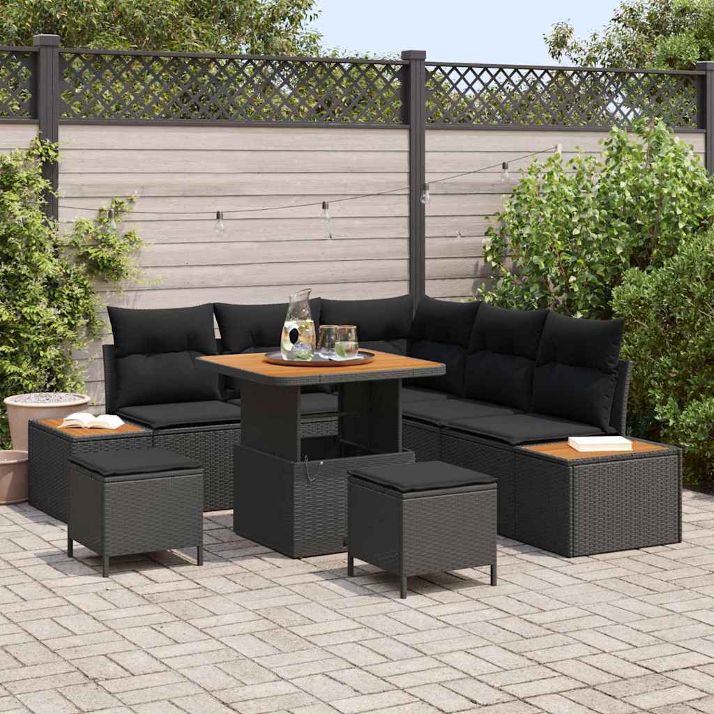 Conjunto de Sofá de Jardim 8 pcs Preto Rattan Sintético