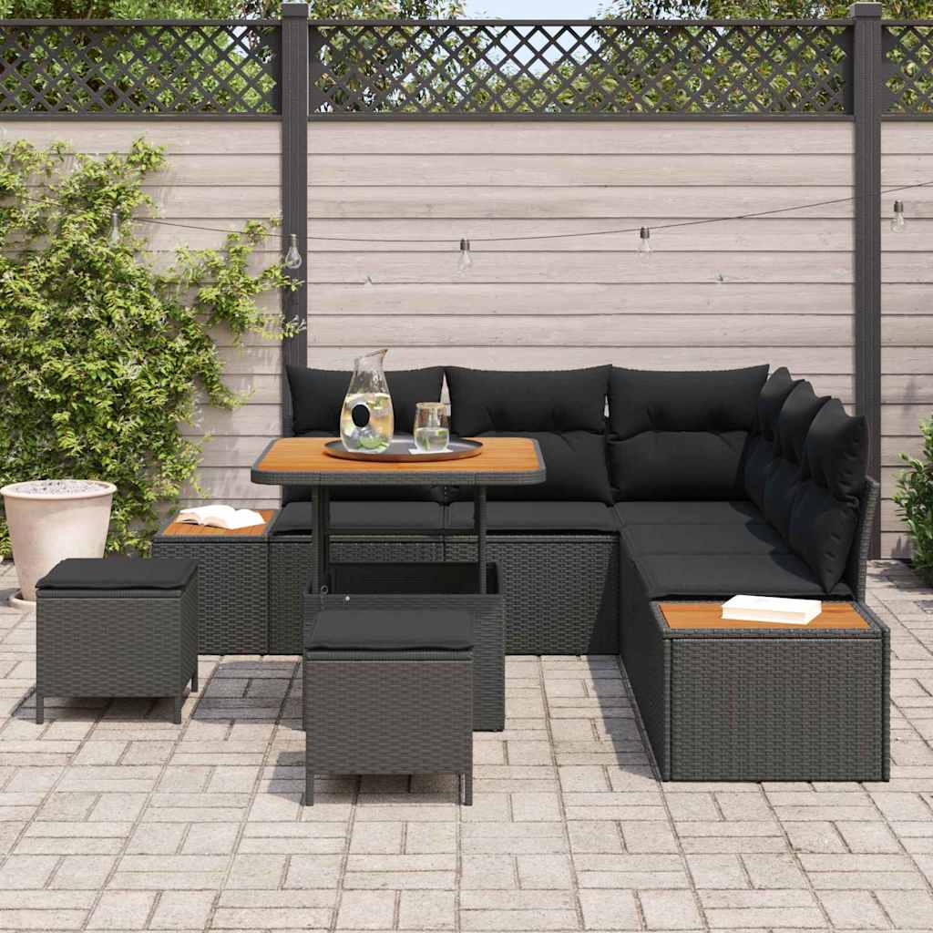 Conjunto de Sofá de Jardim 8 pcs Preto Rattan Sintético