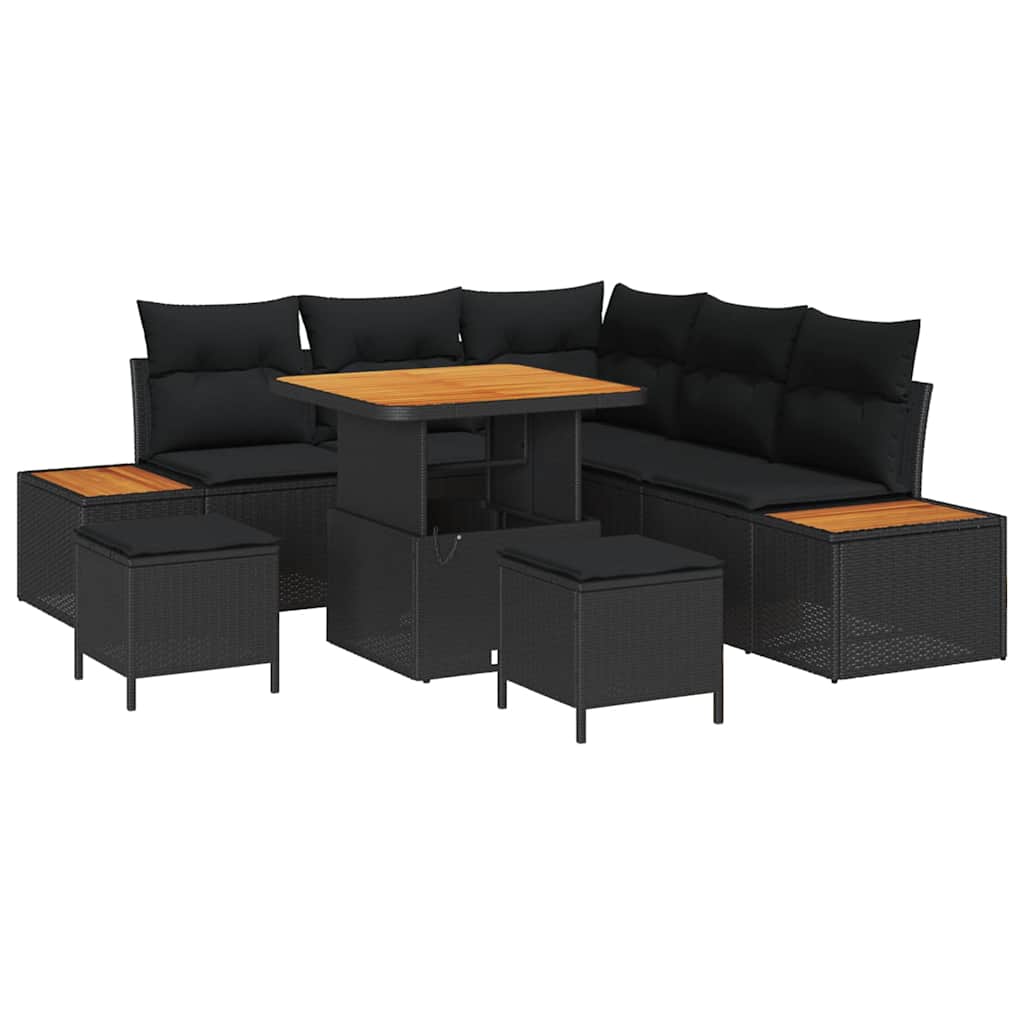 Conjunto de Sofá de Jardim 8 pcs Preto Rattan Sintético