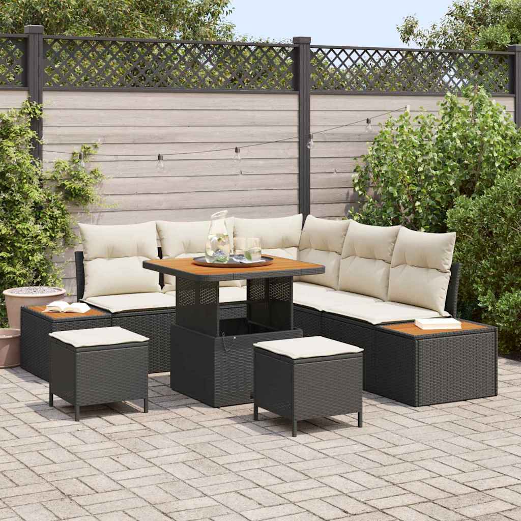 Conjunto de Sofá de Jardim 8 pcs Preto Rattan Sintético