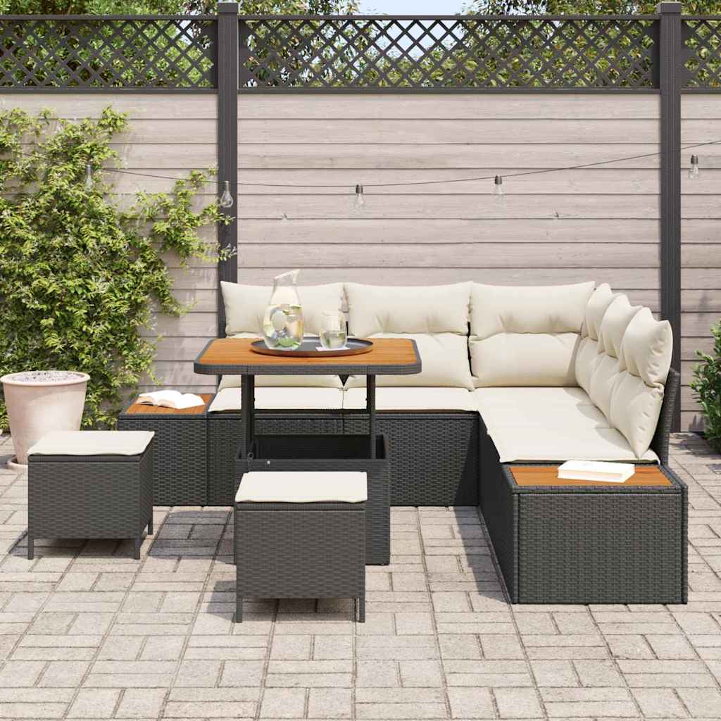 Conjunto de Sofá de Jardim 8 pcs Preto Rattan Sintético