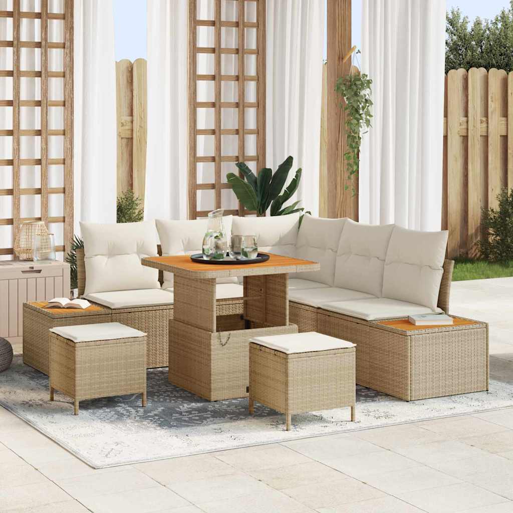 Conjunto de Sofá de Jardim 8 pcs Bege Rattan Sintético