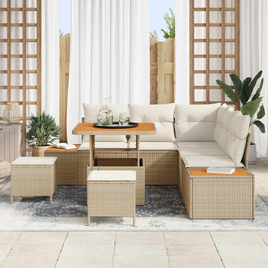 Conjunto de Sofá de Jardim 8 pcs Bege Rattan Sintético