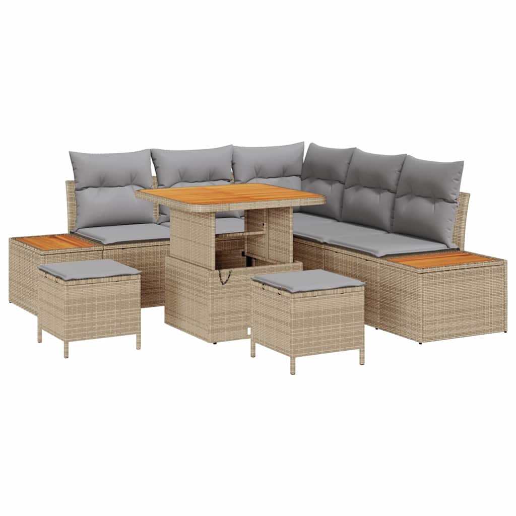 Conjunto de Sofá de Jardim 8 pcs Bege Rattan Sintético
