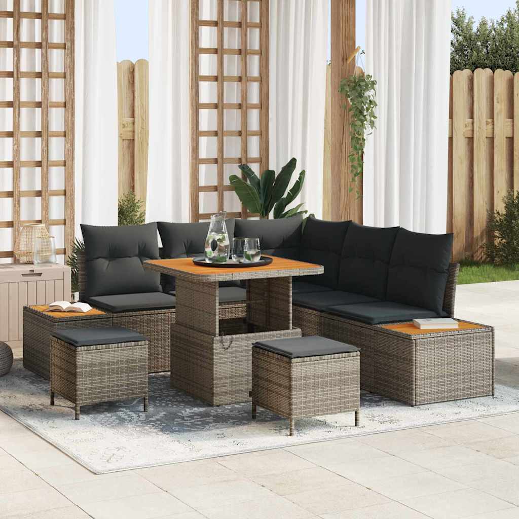 Conjunto de Sofá de Jardim 8 pcs Cinzeto Rattan Sintético