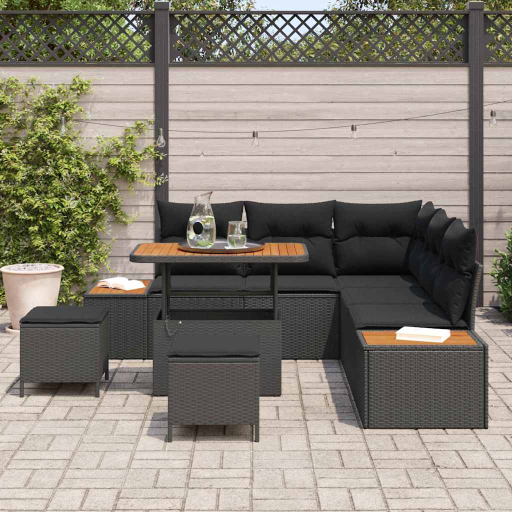 Conjunto de Sofá de Jardim 8 pcs Preto Rattan Sintético