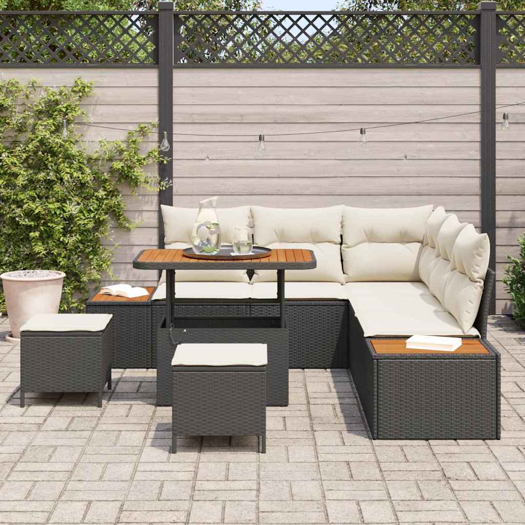 Conjunto de Sofá de Jardim 8 pcs Preto Rattan Sintético