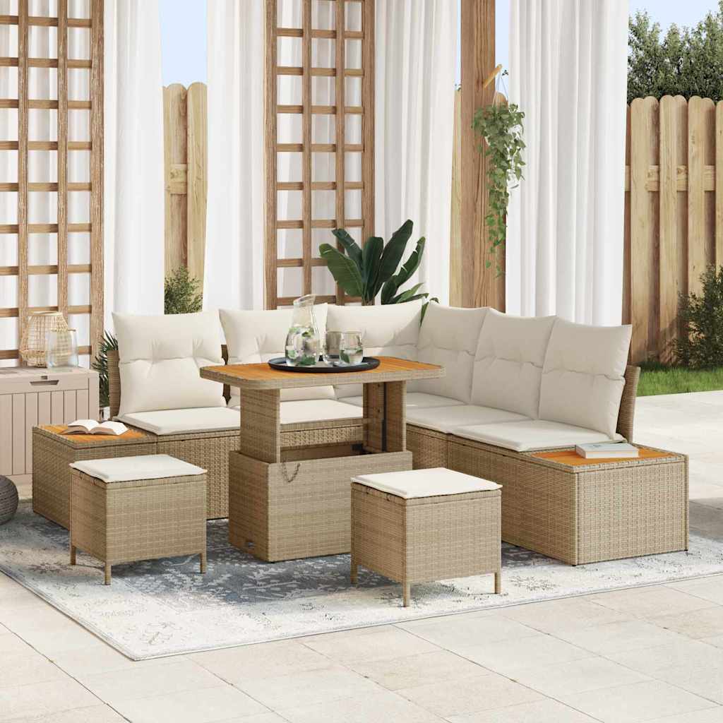 Conjunto de Sofá de Jardim 8 pcs Bege Rattan Sintético