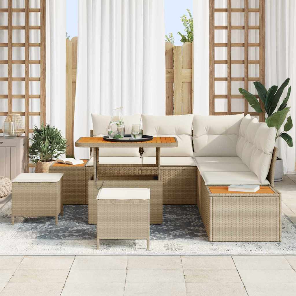 Conjunto de Sofá de Jardim 8 pcs Bege Rattan Sintético
