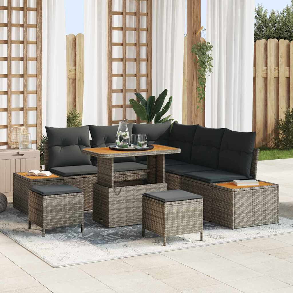 Conjunto de Sofá de Jardim 8 pcs Cinzeto Rattan Sintético
