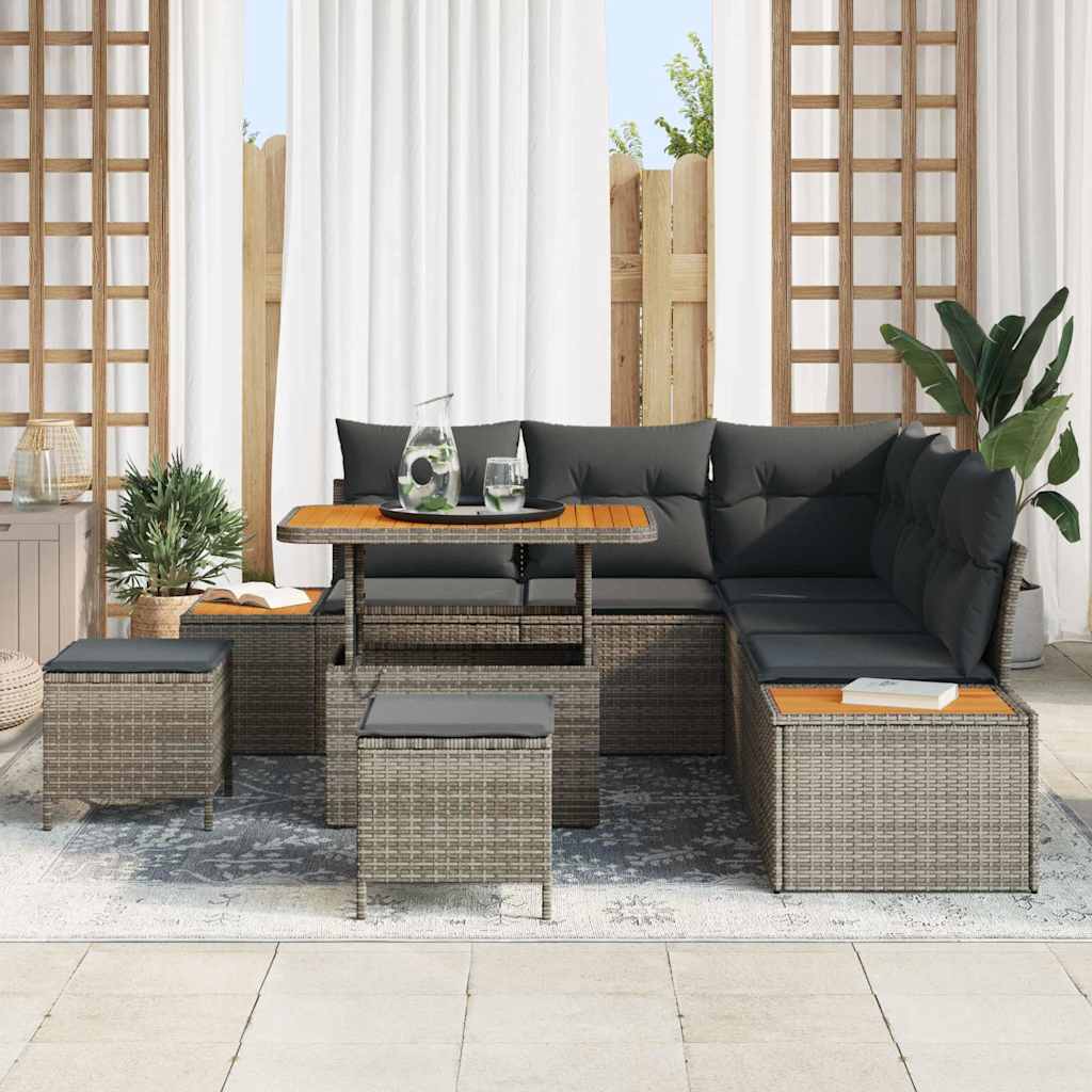 Conjunto de Sofá de Jardim 8 pcs Cinzeto Rattan Sintético
