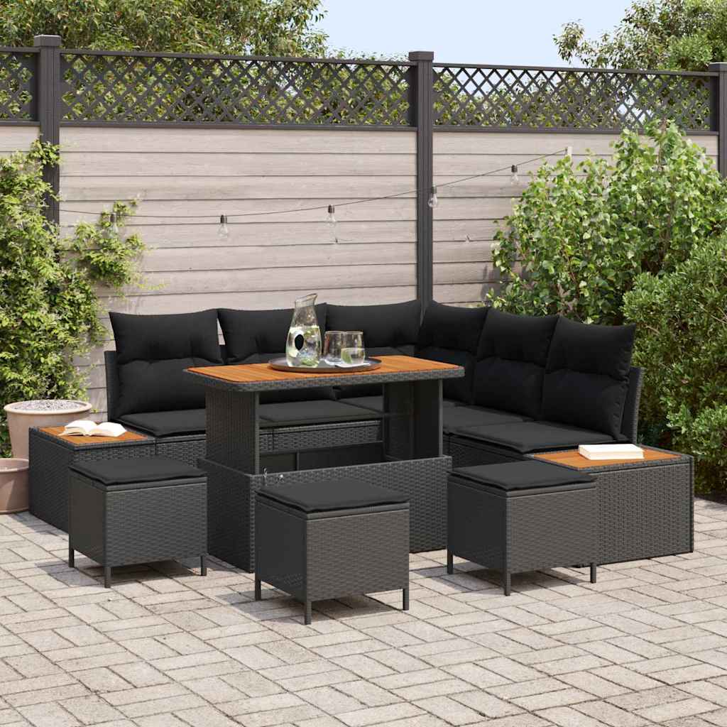 Conjunto de Sofá de Jardim 9 pcs Preto Rattan Sintético
