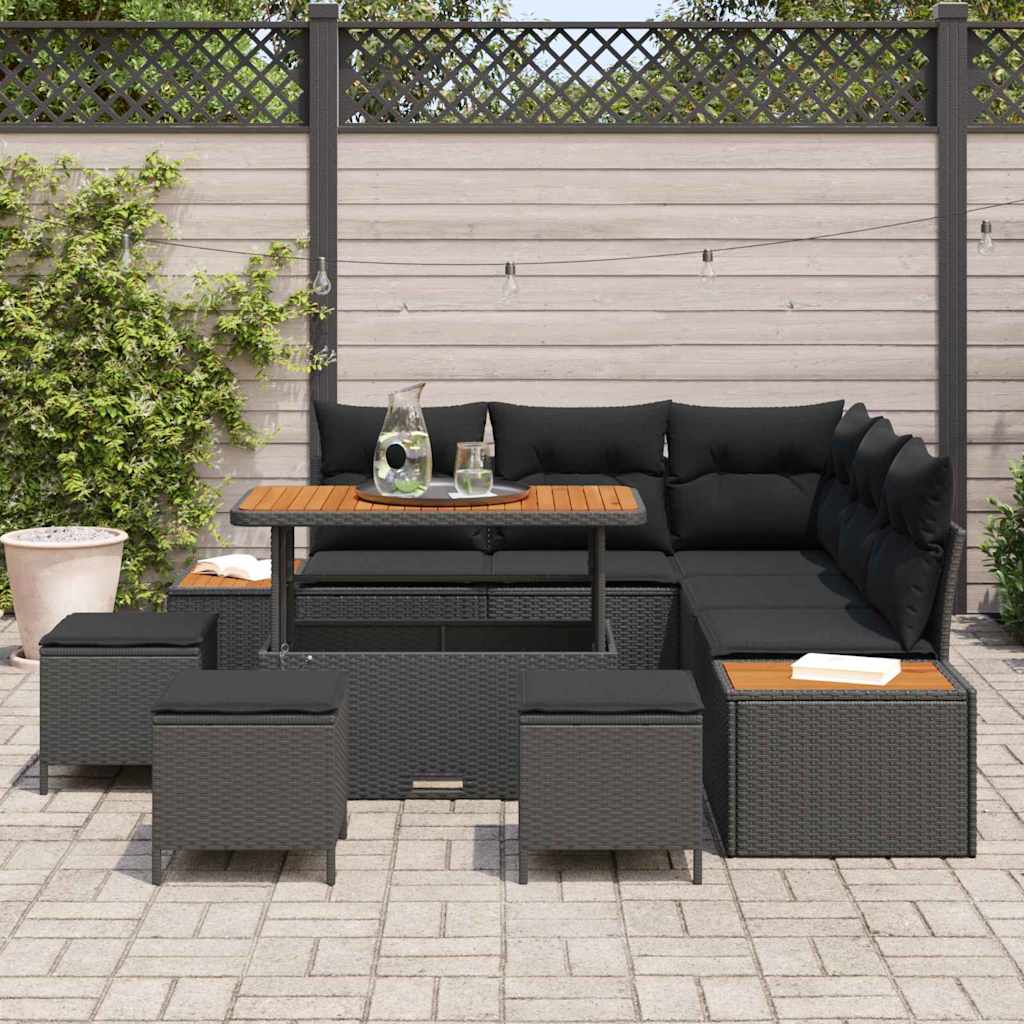 Conjunto de Sofá de Jardim 9 pcs Preto Rattan Sintético