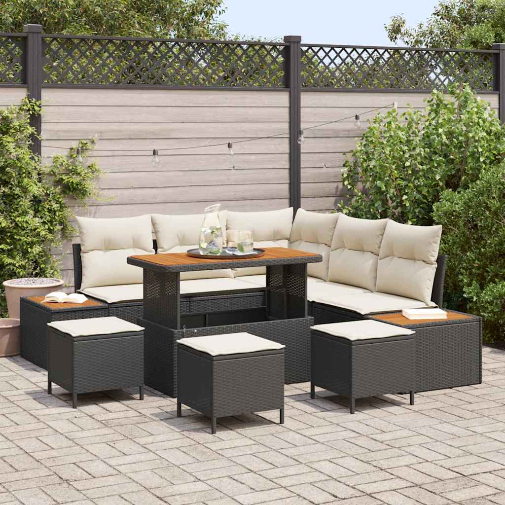 Conjunto de Sofá de Jardim 9 pcs Preto Rattan Sintético