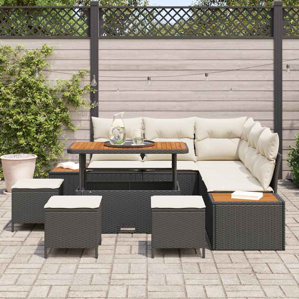 Conjunto de Sofá de Jardim 9 pcs Preto Rattan Sintético