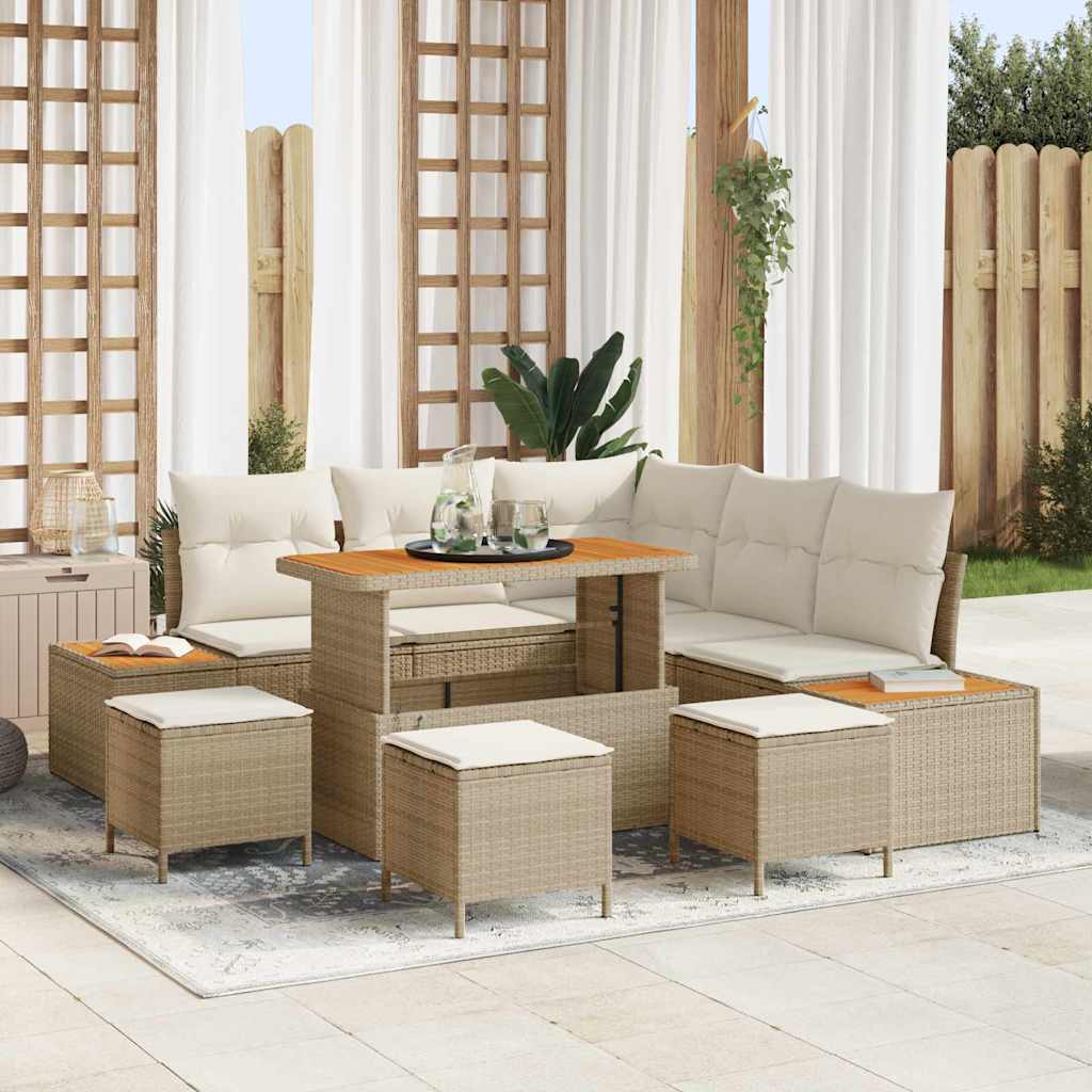 Conjunto de Sofá de Jardim 9 pcs Bege Rattan Sintético
