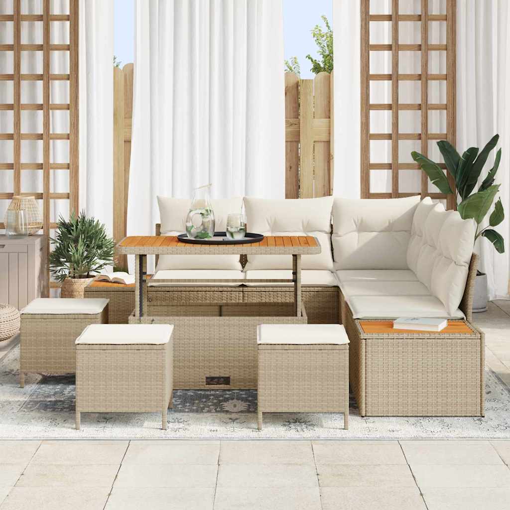 Conjunto de Sofá de Jardim 9 pcs Bege Rattan Sintético