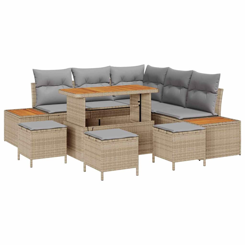 Conjunto de Sofá de Jardim 9 pcs Bege Rattan Sintético