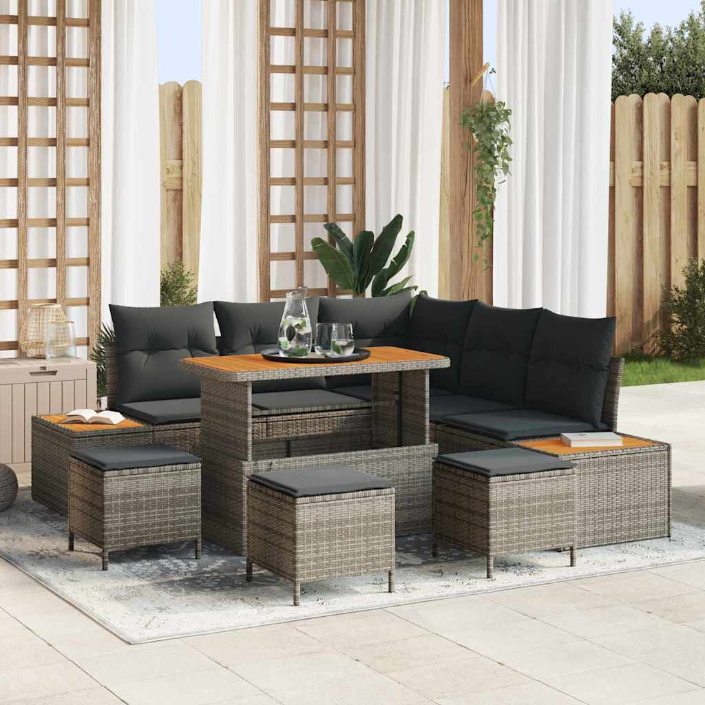 Conjunto de Sofá de Jardim 9 pcs Cinzeto Rattan Sintético