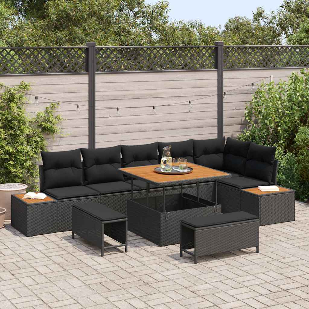 Conjunto de Sofá de Jardim 9 pcs Preto Rattan Sintético