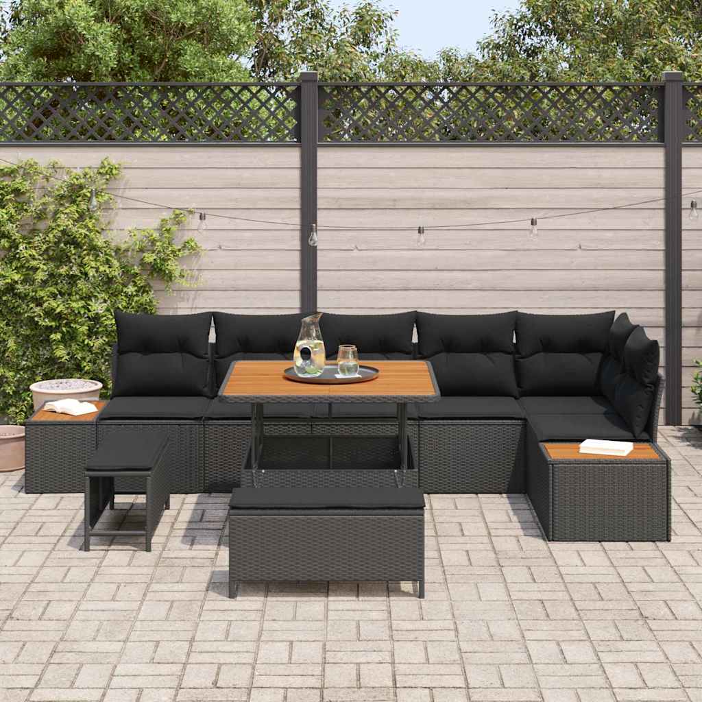 Conjunto de Sofá de Jardim 9 pcs Preto Rattan Sintético